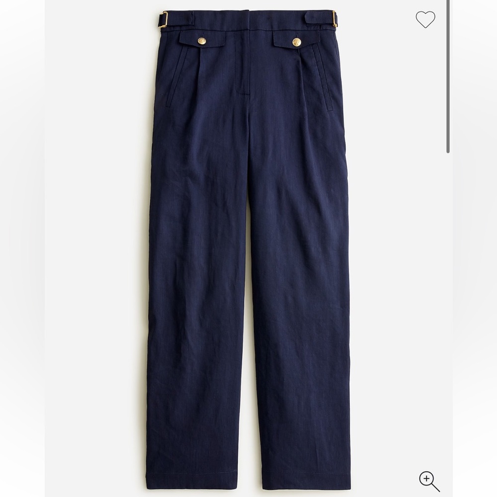 NWT J. Crew Mario Bellucci Side-Tab Italian Linen Trouser in Navy, Size 8P